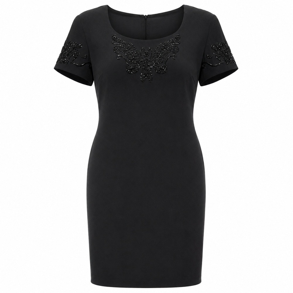 Patrick Collection Silk Beaded Sheath Dress Women Size 12 Y2K Mob Wife Luxe